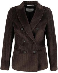 Peserico - Jassen ,Bruin ,Katoen Double-Breasted Blazer Van Corduroy Met Gemengde Ribbel - Lyst