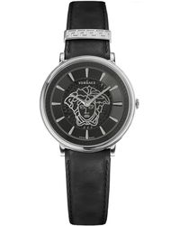 Versace - Armbanduhr v circle lederarmband schwarz ve81026 19 - Lyst