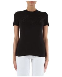 Versace - Stretch-baumwoll-t-shirt mit strass-logo - Lyst