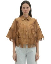 Berenice - Jassen ,Bruin ,Leer Valina Cape Met Franjes - Lyst