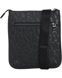 Armani Exchange - Schwarze flache tasche aus recyceltem material mit verstellbarem riemen und individuellem reißverschluss - Lyst