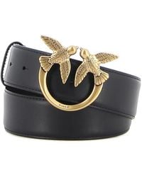 Pinko - Schwarzer Ledergürtel Mit Goldenem Logo - Lyst