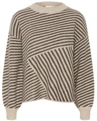 Kaffe - Gestreifter strickpullover federgrau/braun - Lyst