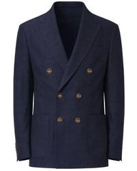 Eleventy - Jassen ,Blauw ,Linnen Double-Breasted Blazer - Lyst