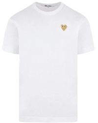 COMME DES GARÇONS PLAY - Weißes t-shirt mit herz-logo-patch - Lyst