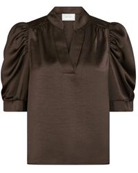 Neo Noir - Sateen Blouse Met Pofmouwen - Lyst