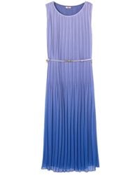 Oltre - Kleedjes ,Paars ,Polyester Geplooide Midi-Jurk Met Riem - Lyst