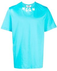 MSGM - Tops ,Blauw ,Katoen Blauw Katoenen T-Shirt Voor Mannen - Lyst
