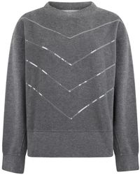 Peserico - Hoodies & Sweatvesten ,Grijs ,Pailletten Trui Met Pailletten En Ronde Hals - Lyst