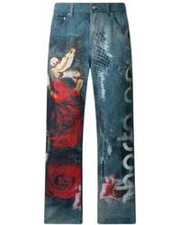 Roberto Cavalli - Jeans With Rose And Snake Print - Lyst