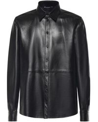 Dolce & Gabbana - Jassen ,Zwart ,Leer Leren Overhemd Met Knopen - Lyst