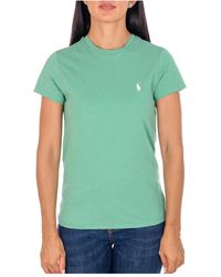 Ralph Lauren - T-shirt in cotone verde da donna con logo cavallo iconico - Lyst