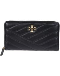 Tory Burch - Accessoires ,Zwart ,Leer Gewatteerde Leren Portemonnee Met Ritssluiting - Lyst