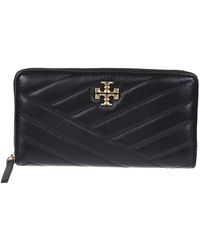 Tory Burch - Accessoires ,Zwart ,Leer Gewatteerde Leren Portemonnee Met Ritssluiting - Lyst