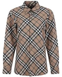 Burberry - Overhemden ,Bruin ,Wol Geruite Wolblend Overhemd - Lyst