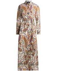 Etro - Kleedjes ,Veelkleurig ,Katoen Midi Jurk Met Paisleyprint En Ceintuur - Lyst