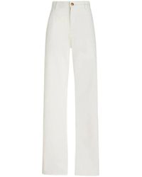 Etro - Weiße blumenjeans mit pegaso-stickerei,weiße wide leg jeans mit pegasus-knöpfen - Lyst