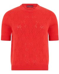 Gucci - Truien & Vesten ,Rood ,Katoen T-Shirt Van Knit Met Monogram - Lyst