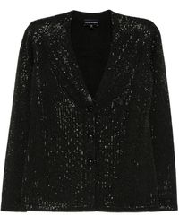 Emporio Armani - Schwarze Pailletten V-Ausschnitt Jacke - Lyst