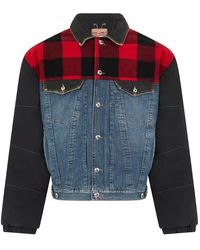 DIESEL - Jassen ,Blauw ,Denim Gevoerde Jas Met Denim En Tartan Patroon - Lyst