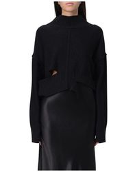 MM6 by Maison Martin Margiela - Schwarzer Wollpullover Mit Hohem Kragen - Lyst