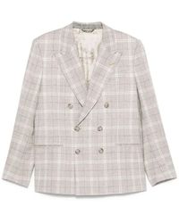 Etro - Jassen ,Grijs ,Leer Double-Breasted Blazer - Lyst