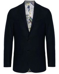 Etro - Jassen ,Blauw ,Katoen Blauwe Jacquard Blazer Met Geometrisch Motief - Lyst
