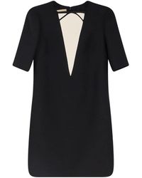 Valentino - Kleedjes ,Zwart ,Wol Satijngezoomde Mini-Jurk Van Wol- En Zijdemix Dupioni - Lyst