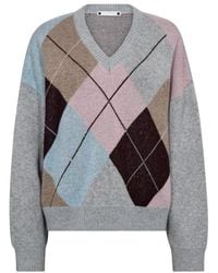 co'couture - Truien & Vesten ,Grijs ,Wol Geruite V-Hals Wollen Trui - Lyst
