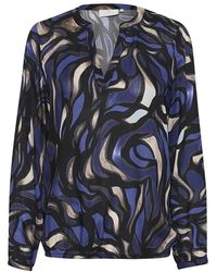 Kaffe - Overhemden ,Veelkleurig ,Blauw/Grijs Abstract Grafisch Blouse Top - Lyst