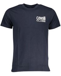 Roberto Cavalli - Tops ,Blauw ,Katoen Blauw Katoen Logo Print T-Shirt - Lyst
