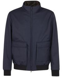 Herno - Blaue Bomberjacke Mit Kunstpelzkragen - Lyst