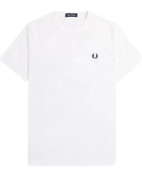 Fred Perry - Tops ,Wit ,Witte Grafische T-Shirt Met Laurel-Ontwerp - Lyst