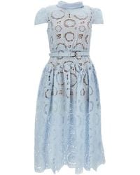 Self-Portrait - Kleedjes ,Blauw ,Polyester Guipure Lace Midi Jurk - Lyst