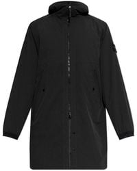 Stone Island - Jassen ,Zwart ,Leer Geïsoleerde Parka Met Capuchon - Lyst