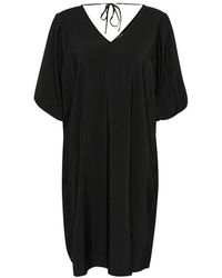 Kaffe - Schwarzes Tiefes Kleid Mit ½ Ärmeln - Lyst