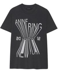 Anine Bing - Camiseta de algodón negro lavado con estampado blanco - Lyst