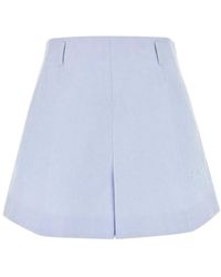 Givenchy - Korte Broeken ,Blauw ,Katoen Shorts Met Hoge Taille En Plooien - Lyst