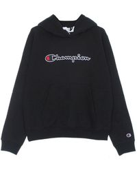 Champion - Hoodies & Sweatvesten ,Zwart ,Katoen Zwarte Hoodie Met Kangoeroezak - Lyst