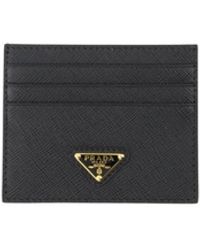 Prada - Accessoires ,Zwart ,Leer Saffiano Leren Kaarthouder - Lyst