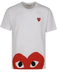COMME DES GARÇONS PLAY - Weißes T-Shirt Mit Rotem Emblem - Lyst