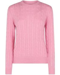 MC2 Saint Barth - Truien & Vesten ,Roze ,Wol Sorbonne O-Neck Kabelgebreide Trui - Lyst