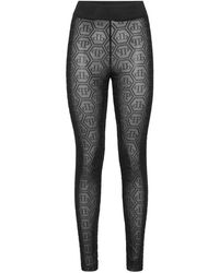 Philipp Plein - Broeken ,Zwart ,Polyester Tulle Leggings Monogram Strass - Lyst