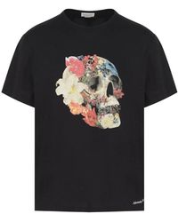 Alexander McQueen - Blumiges skull t-shirt in schwarz - Lyst