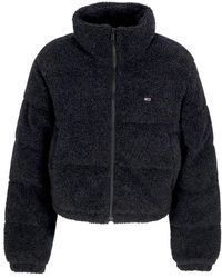 Tommy Hilfiger - Zwarte Sherpa Teddy Puffer Jas - Lyst