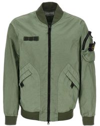 Stone Island - Grüner Mantel Mit Reißverschluss Und Taschen - Lyst