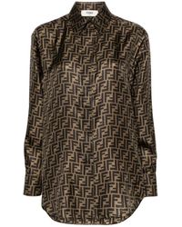 Fendi - Overhemden ,Bruin ,Satijn Ff Silk Shirt - Lyst