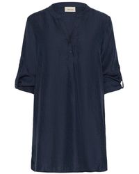 Cream - Kleedjes ,Blauw ,Nylon Blauwe Tuniek Jurk Met V-Hals - Lyst