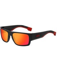 HUGO - Mat Zwart Zonnebril Met Rode Details - Lyst