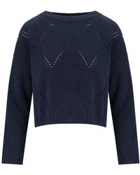 Weekend by Maxmara - Blauer Rundhals-Pullover Mit Rautenmuster - Lyst